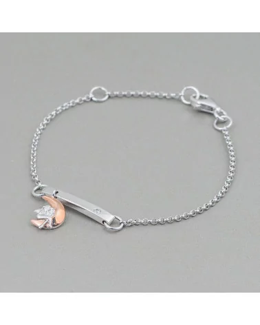 Bracciale Di Argento 925 Design Italy Con Centale Luna Lunghezza 19cm-16,5cm Rodiato-BRACCIALI DI ARGENTO 925 | Worldofjewel.com