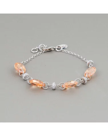 Bracciale Di Argento 925 Design Italy Con Cubic Zirconia Champagne e Rondelle Zirconate Di Argento 925 Misura Regolabile-BRACCIALI DI ARGENTO 925 | Worldofjewel.com