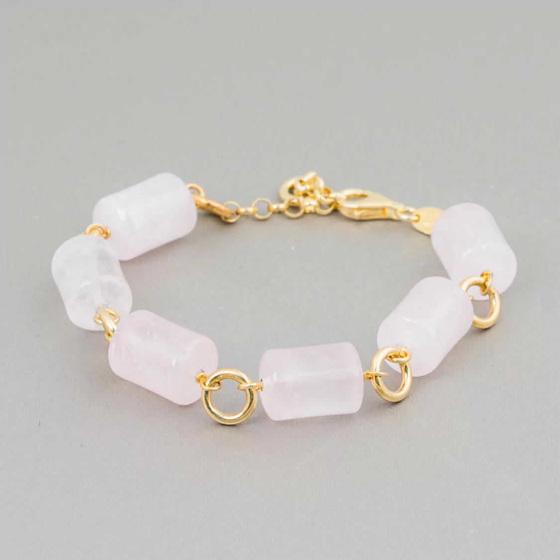 Bracciale Di Argento 925 Placcato Oro Con Quarzo Rosa E Perle Di Fiume-BRACCIALI DI ARGENTO 925 | Worldofjewel.com