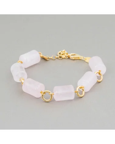 Bracciale Di Argento 925 Placcato Oro Con Quarzo Rosa E Perle Di Fiume-BRACCIALI DI ARGENTO 925 | Worldofjewel.com