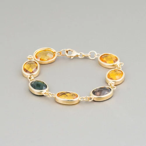 Gold Plated 925 Silver Bracelet With Multicolor Oval Set Zircons 19cm