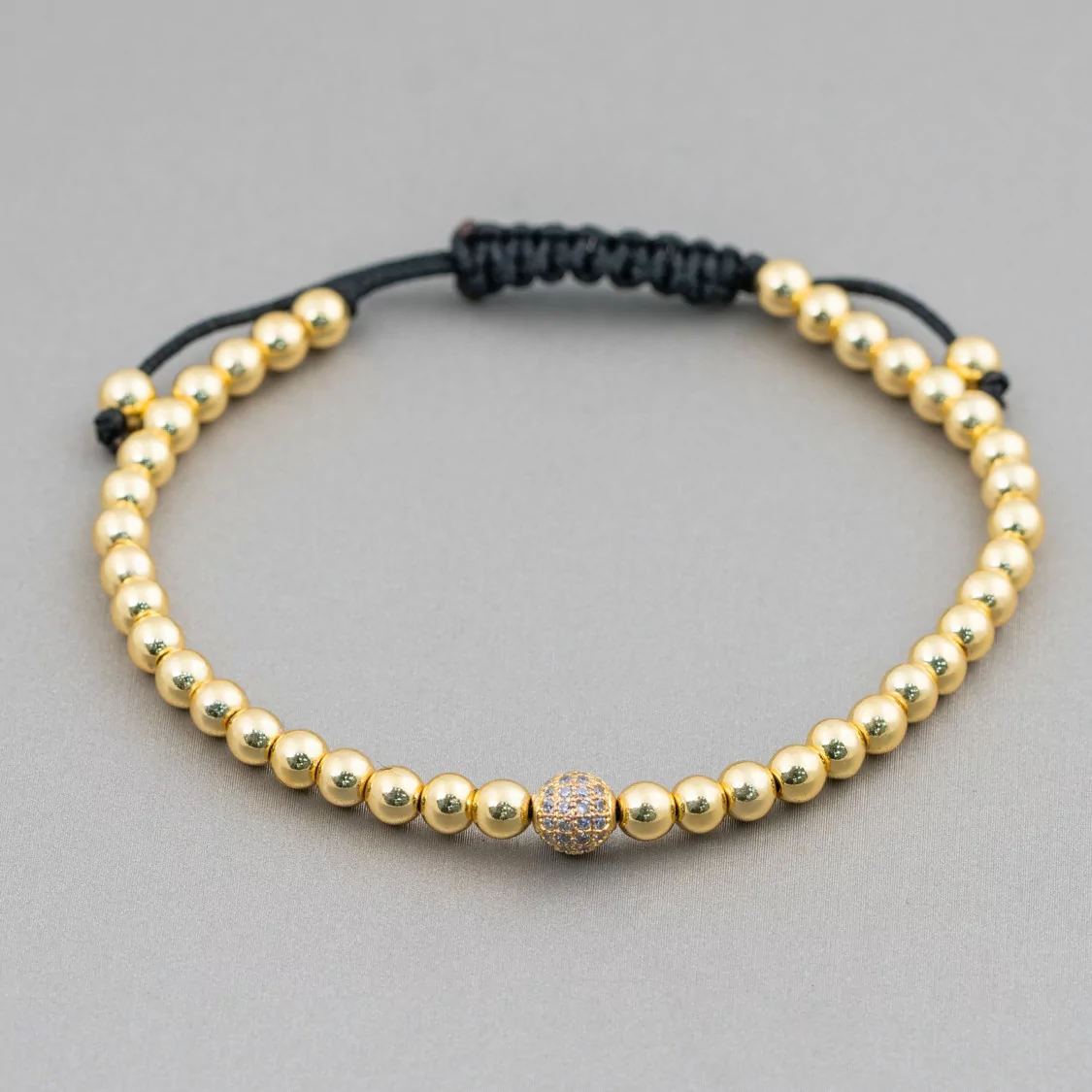 Bracciale Di Ematite E Zirconi Con Chiusura Sali-Scendi 1pz Dorato Bianco-BRACCIALI DI PIETRE DURE | Worldofjewel.com