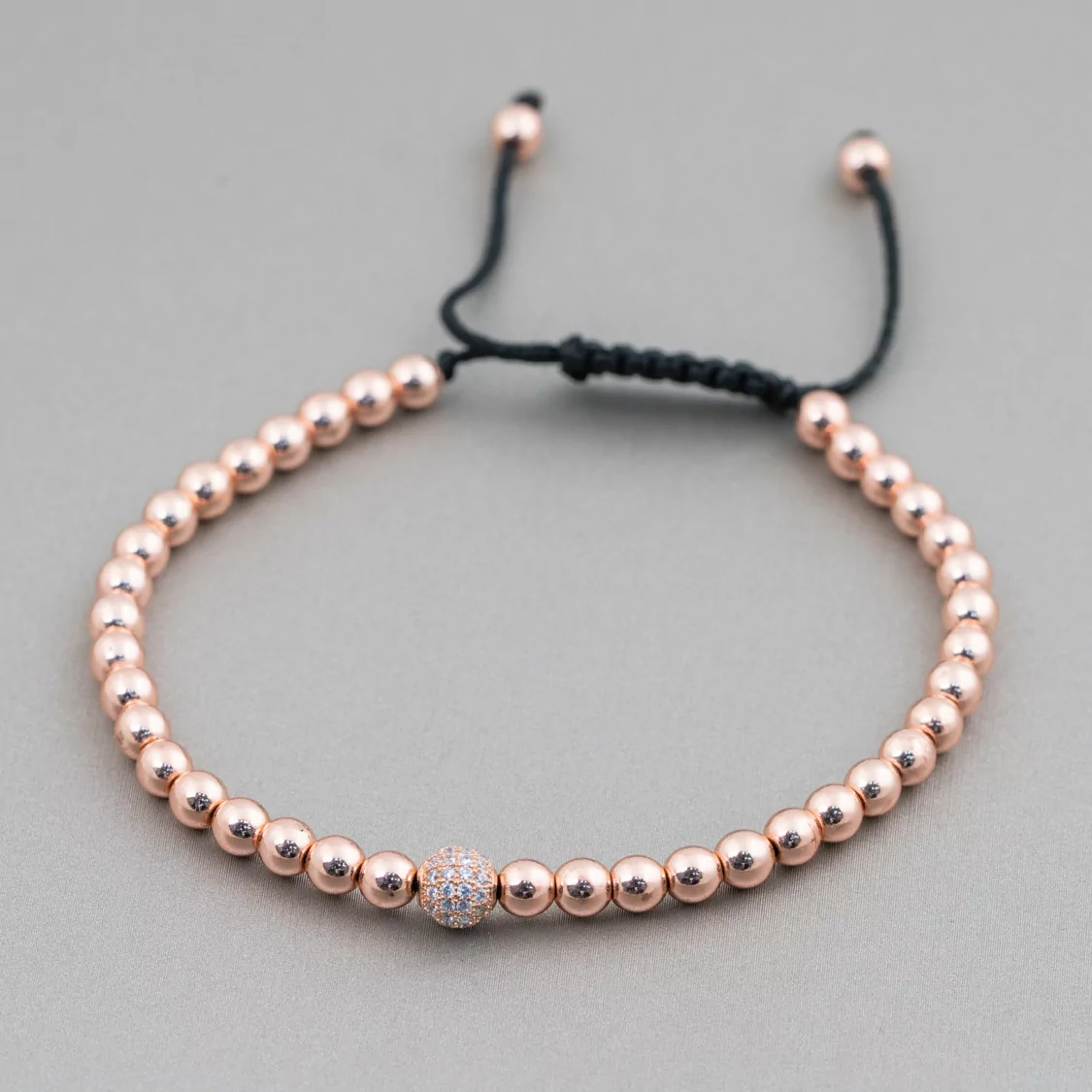 Bracciale Di Ematite E Zirconi Con Chiusura Sali-Scendi 1pz Oro Rosa Bianco-BRACCIALI DI PIETRE DURE | Worldofjewel.com