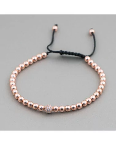 Bracciale Di Ematite E Zirconi Con Chiusura Sali-Scendi 1pz Oro Rosa Bianco-BRACCIALI DI PIETRE DURE | Worldofjewel.com