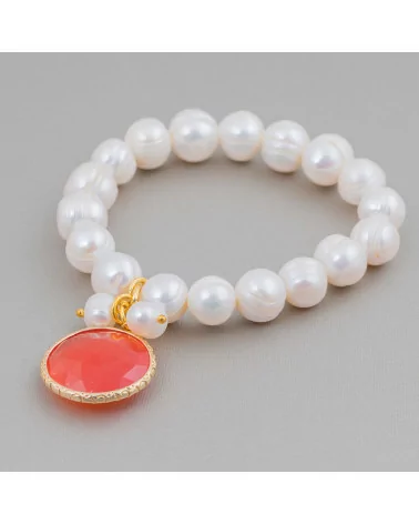 Bracciale Di Perle Di Fiume 11mm Con Pendente Di Occhi Di Gatto MOD4 Arancio-BRACCIALI DI PIETRE E PERLE | Worldofjewel.com