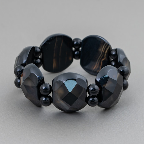 Halbedelstein-Armband mit Stäben 28 mm, Onyx oval facettiert 28 x 22 mm