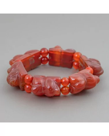 Bracciale Di Pietre Dure Inciso A Mano Cagnolino 16x25mm Corniola-BRACCIALI DI PIETRE DURE | Worldofjewel.com