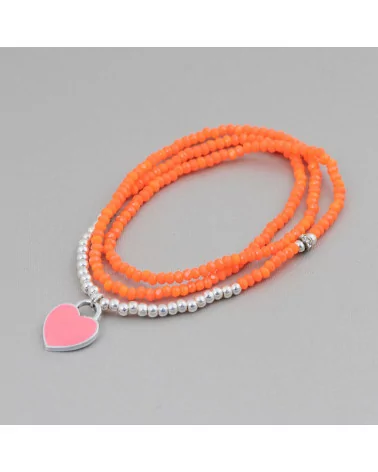 Bracciale Elastico Di Cristalli Rondelle Con Pendente Smaltato Arancio-BRACCIALI DI CRISTALLI | Worldofjewel.com