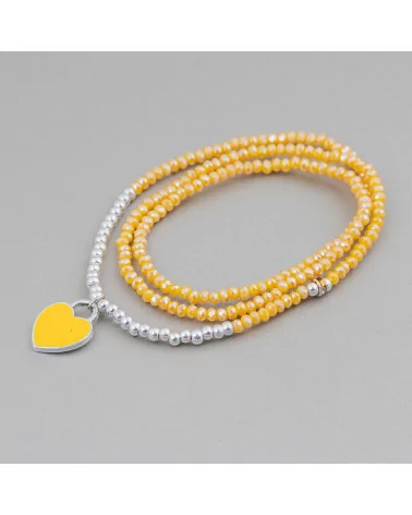 Bracciale Elastico Di Cristalli Rondelle Con Pendente Smaltato Giallo-BRACCIALI DI CRISTALLI | Worldofjewel.com