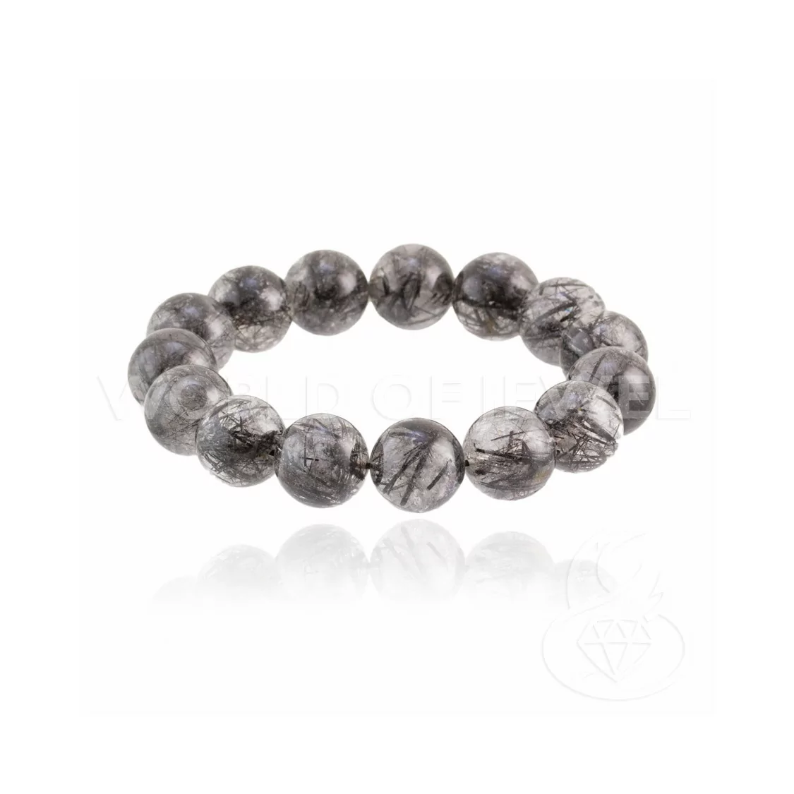 Bracciale Elastico Di Quarzo Rutilato Nero 15mm Chiaro-BRACCIALI DI PIETRE DURE | Worldofjewel.com