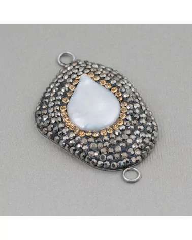 Componente Cabochon Di Perle Di Fiume Barocche Con Strass E Ottone Forma Irregolare 30x48mm 1pz-COMPONENTI DI PIETRE DURE | Worldofjewel.com