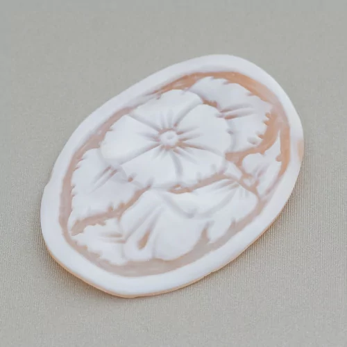 Hand Engraved Cameo Made in Italy of Sardonyx Shell Flowers Oval 35x45mm 1pc Mod2