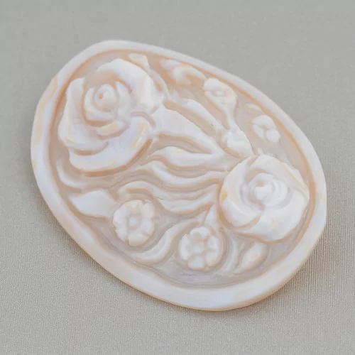 Hand Engraved Cameo Made in Italy of Sardonyx Shell Flowers Oval 40x50mm 1pc Mod2