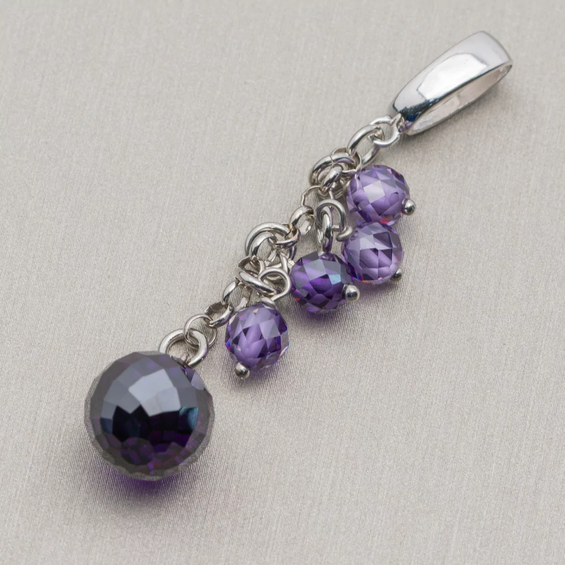 Ciondolo Pendente Di Argento 925 Con Catena E Cubic Zirconia 12x62mm Viola-ARGENTO 925 DESIGN ITALY | Worldofjewel.com