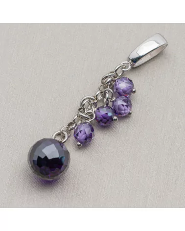 Ciondolo Pendente Di Argento 925 Con Catena E Cubic Zirconia 12x62mm Viola-ARGENTO 925 DESIGN ITALY | Worldofjewel.com