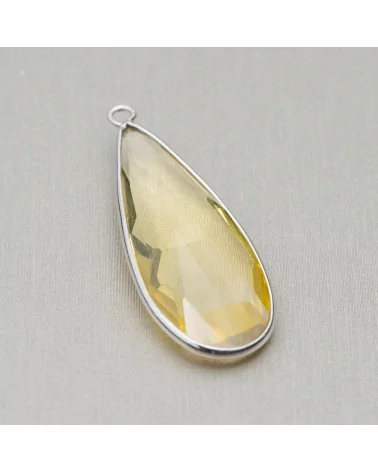 Ciondolo Pendente Di Argento 925 Con Cristalli Zirconia Goccia 15x37mm 2pz Rodiato Giallo-ARGENTO 925 DESIGN ITALY | Worldofjewel.com