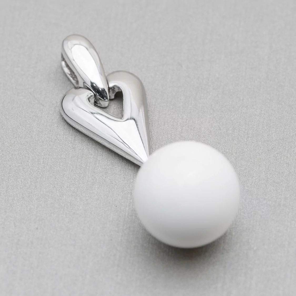 Ciondolo Pendente Di Argento 925 Cuore Con Sfera Di Agata Bianca Liscia 12x36mm-ARGENTO 925 DESIGN ITALY | Worldofjewel.com