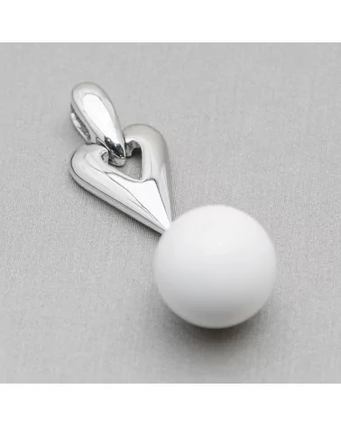 Ciondolo Pendente Di Argento 925 Cuore Con Sfera Di Agata Bianca Liscia 12x36mm-ARGENTO 925 DESIGN ITALY | Worldofjewel.com