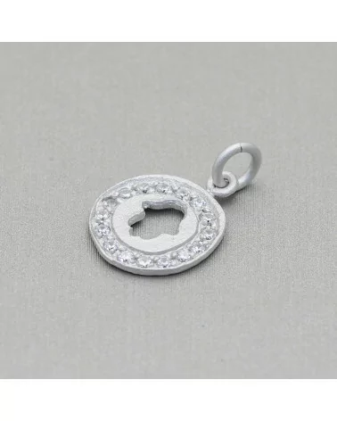 Ciondolo Pendente Di Argento 925 Medaglietta Con Mano Di Fatima Incisa E Zirconi 14x20mm 4pz-ARGENTO 925 DESIGN ITALY | Worldofjewel.com