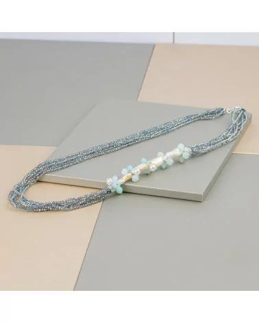 Collana Bijoux Di Cristalli Con Grappoli Di Pietre e Perle Di Fiume Con Chiusura A Molla 76cm-OFFERTE COLLANE | Worldofjewel.com