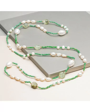 Collana Charlestone Bijoux Con Perle Di Fiume, Pietre, Ematite e Cristalli 120cm Verde-COLLANE BIJOUX | Worldofjewel.com