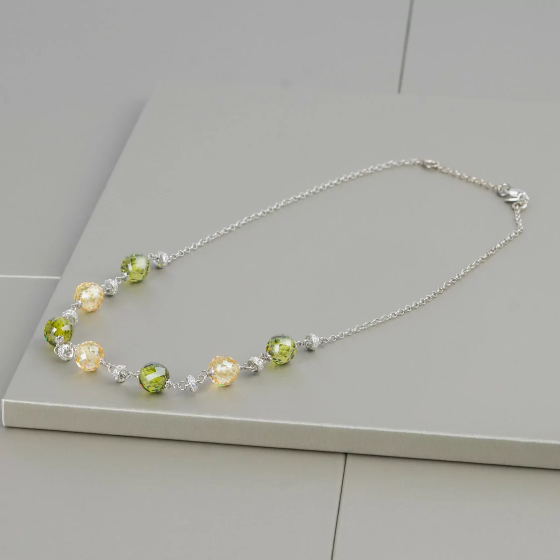 Collana Di Argento 925 Con Zirconi A Sfera Sfaccettata E Rondelle 49cm Bicolore-COLLANE DI ARGENTO 925 | Worldofjewel.com