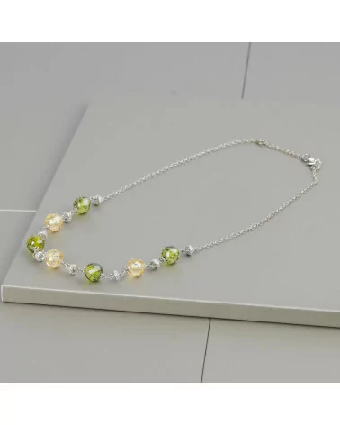 Collana Di Argento 925 Con Zirconi A Sfera Sfaccettata E Rondelle 49cm Bicolore-COLLANE DI ARGENTO 925 | Worldofjewel.com