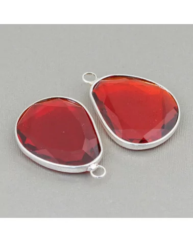 Connettore Componente Incastonato Di Cristalli Mango Irregolare 20x25mm Con 1 Anellino 10pz Rodiato Rosso- MANGO | Worldofjewel.com