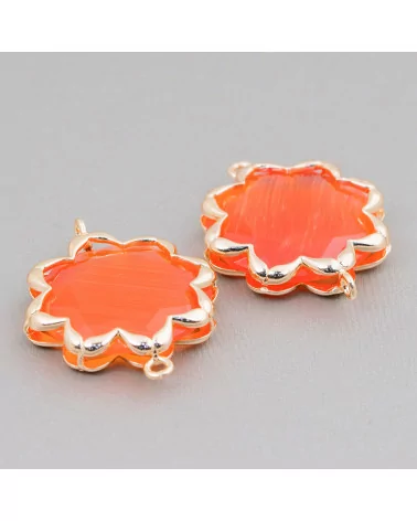 Connettore Componente Di Ottone Con Occhio Di Gatto Stella Del Mattino 25mm 4pz Arancio Intenso- STELLA DEL MATTINO | Worldofjewel.com