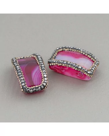 Componente Di Agata Con Marcasite Strass 2pz 16x26mm Fucsia-COMPONENTI DI PIETRE DURE | Worldofjewel.com