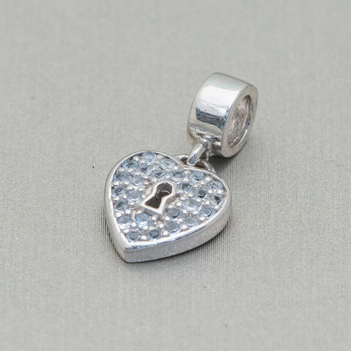 Componente Di Argento 925 Con Zirconi Charms Cuore 10mm 3pz Rodiato Azzurro-ARGENTO 925 DESIGN ITALY | Worldofjewel.com