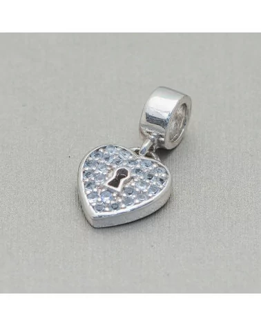 Componente Di Argento 925 Con Zirconi Charms Cuore 10mm 3pz Rodiato Azzurro-ARGENTO 925 DESIGN ITALY | Worldofjewel.com