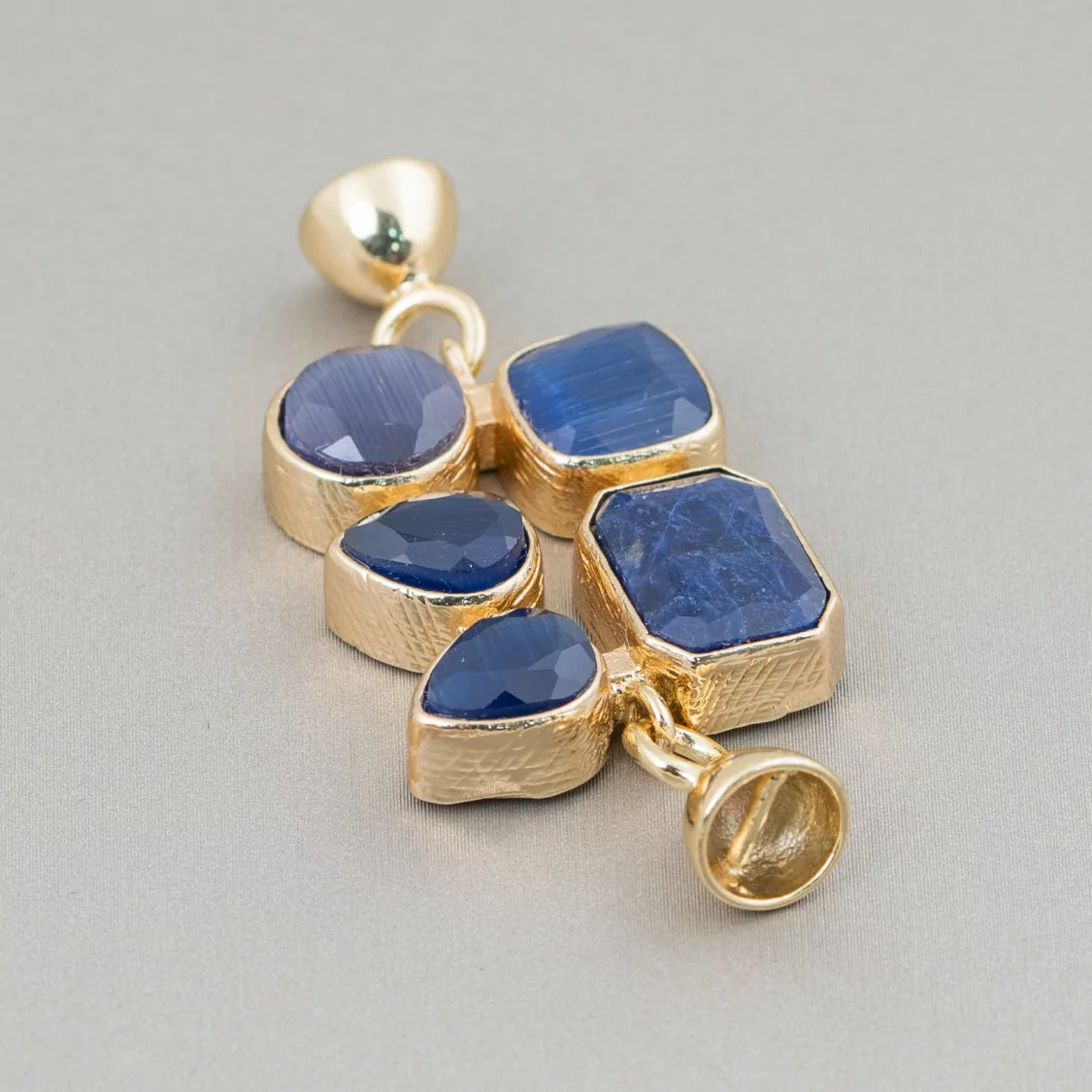 Componente Di Bronzo Con Occhio Di Gatto 22x30mm Con Coppette Da 8mm 1pz Blu-CONNETTORI CON PIETRE | Worldofjewel.com