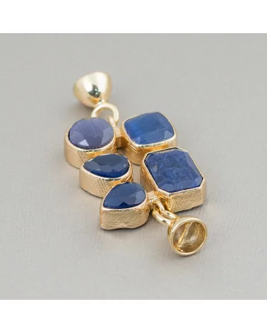 Componente Di Bronzo Con Occhio Di Gatto 22x30mm Con Coppette Da 8mm 1pz Blu-CONNETTORI CON PIETRE | Worldofjewel.com