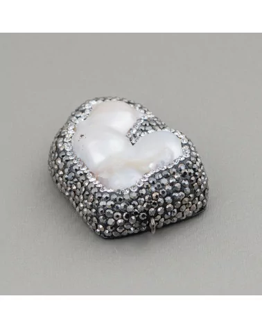 Componente Di Perle Di Fiume Con Strass Marcasite 30x45mm-COMPONENTI DI PIETRE DURE | Worldofjewel.com