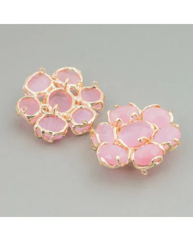 Componente Intramezzo Di Ottone Con 7 Cabochon Di Occhio Di Gatto 1pz Rosa- A 7 PIETRE | Worldofjewel.com