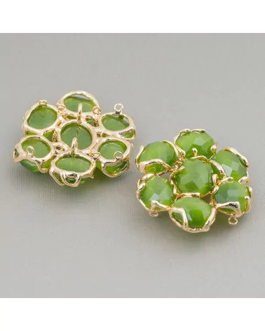 Componente Intramezzo Di Ottone Con 7 Cabochon Di Occhio Di Gatto 1pz Verde Bosco- A 7 PIETRE | Worldofjewel.com