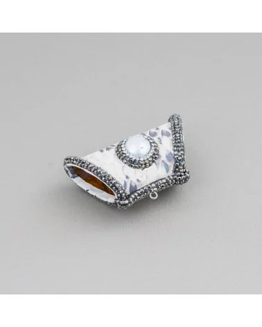 Componente Intramezzo Di SimilPelle Con Strass Marcasite A Trapezio Con Pietre Dure 52x26mm 1pz MOD18-COMPONENTI DI SIMILPELLE | Worldofjewel.com