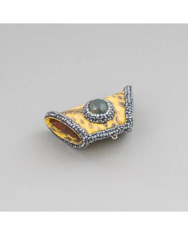 Componente Intramezzo Di SimilPelle Con Strass Marcasite A Trapezio Con Pietre Dure 52x26mm 1pz MOD8-COMPONENTI DI SIMILPELLE | Worldofjewel.com