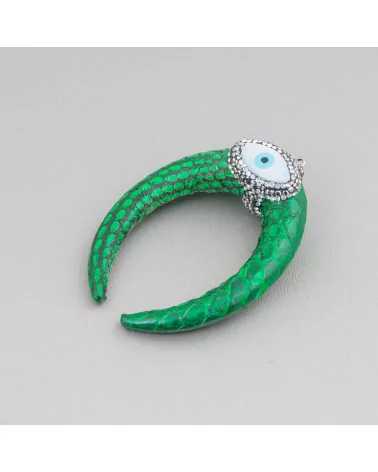 Componente Intramezzo Di SimilPelle Con Strass Marcasite E Pietre Dure Cabochon 50x70mm 1pz MOD2 Verde-COMPONENTI DI SIMILPELLE | Worldofjewel.com