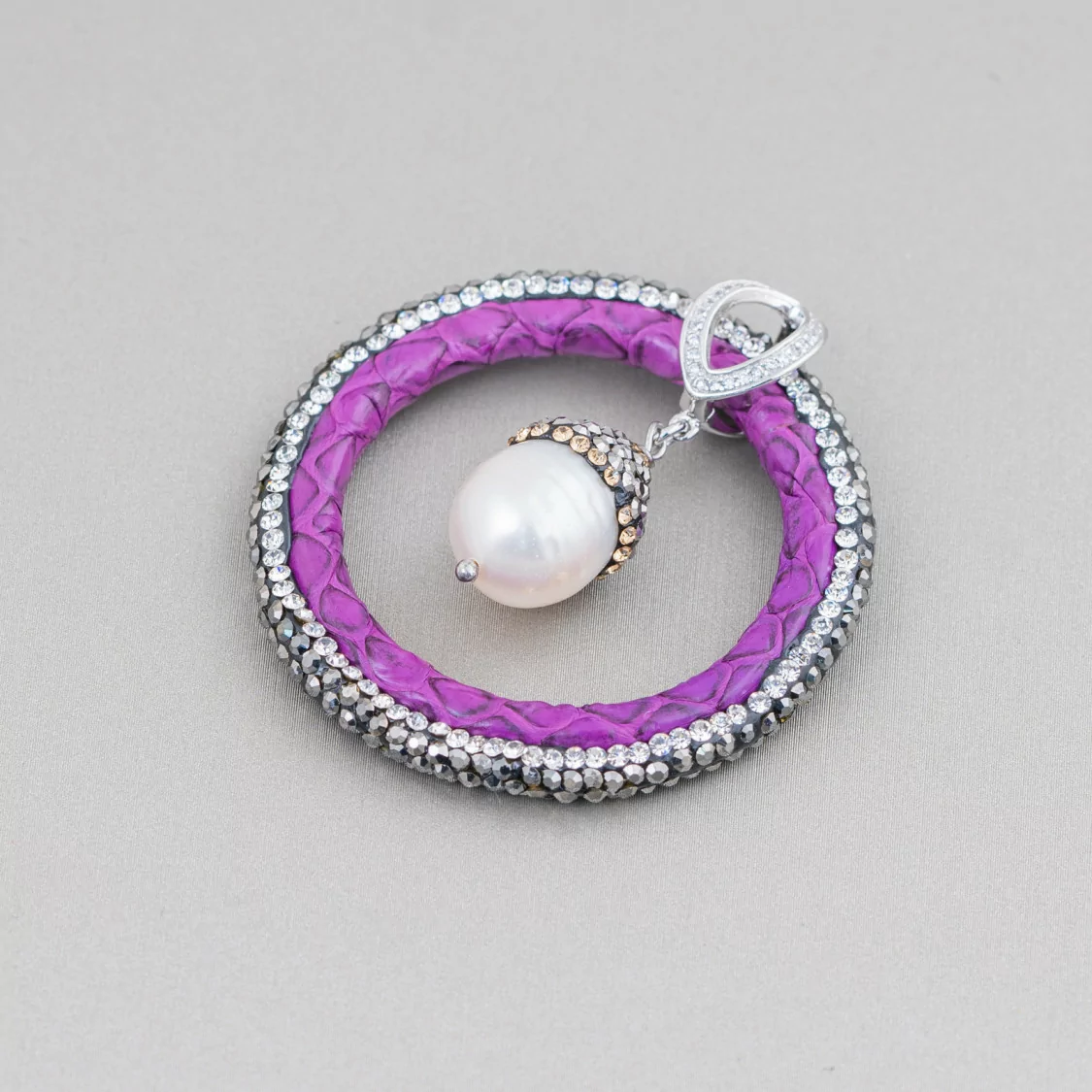 Componente Intramezzo Di SimilPelle Di Perle Di Fiume Con Marcasite Strass 45mm Viola-COMPONENTI DI SIMILPELLE | Worldofjewel.com