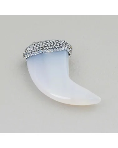 Componente Pendente Di Agata Con Marcasite Strass Cornetto 55mm 1pz MOD6-CIONDOLI DI PIETRE DURE | Worldofjewel.com