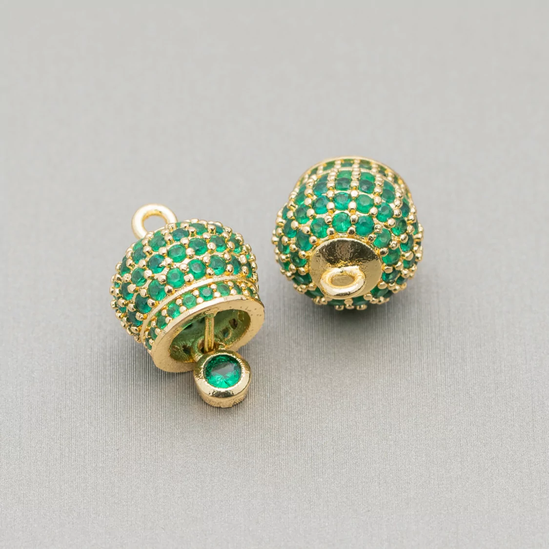 Componente Pendente Di Bronzo Campanelle Chiama Angeli Con Zirconi Multicolor Pavè 10mm 6pz Dorato Verde Smeraldo-CIONDOLI DI OTTONE | Worldofjewel.com