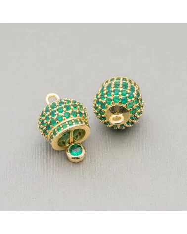 Componente Pendente Di Bronzo Campanelle Chiama Angeli Con Zirconi Multicolor Pavè 10mm 6pz Dorato Verde Smeraldo-CIONDOLI DI OTTONE | Worldofjewel.com