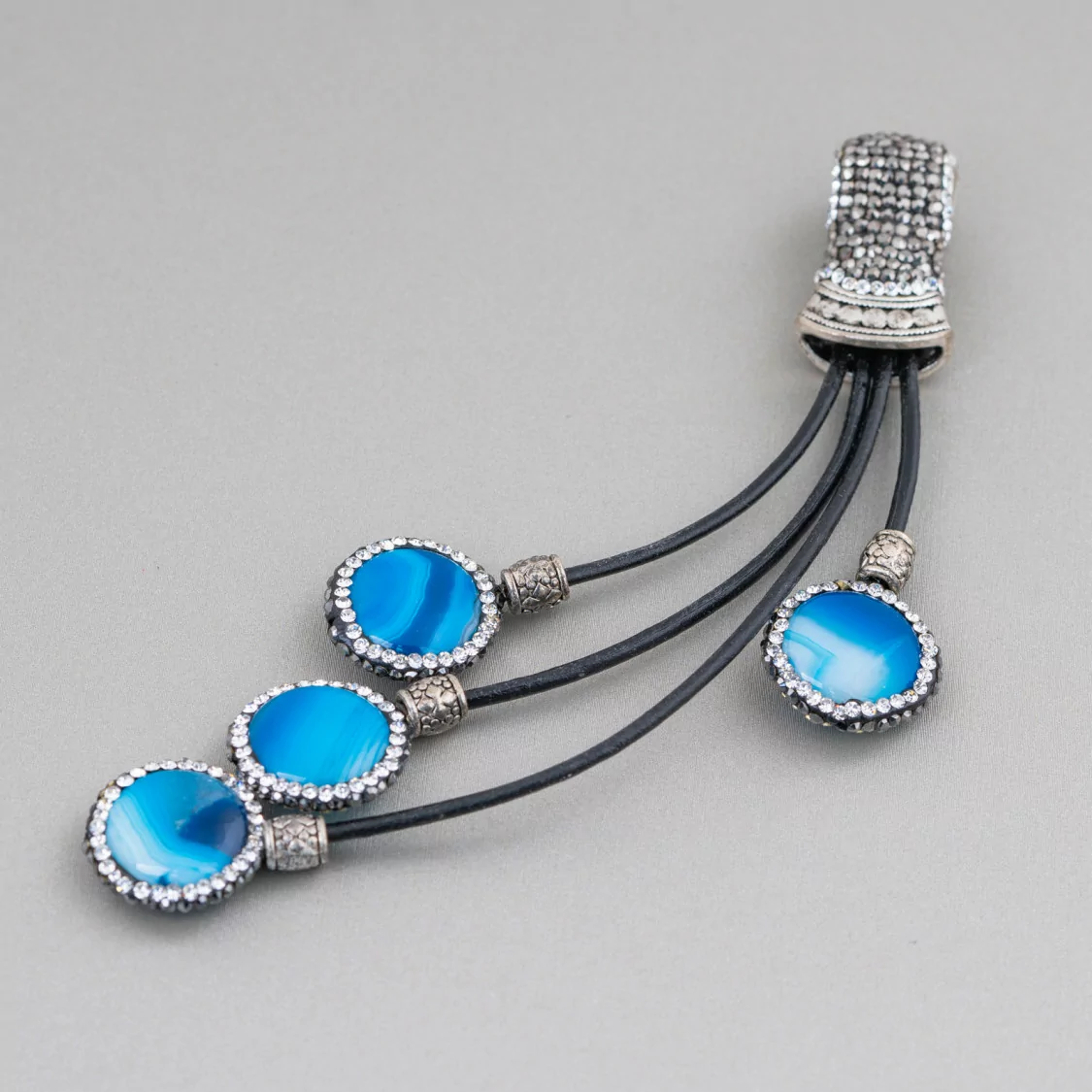 Componente Pendente Di Marcasite Strass Con Perline Di Pietre Dure 110mm 1pz MOD2-COMPONENTI DI SIMILPELLE | Worldofjewel.com