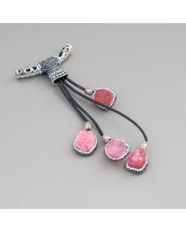 Componente Pendente Di Marcasite Strass Con Perline Di Pietre Dure 110mm 1pz MOD3-COMPONENTI DI SIMILPELLE | Worldofjewel.com