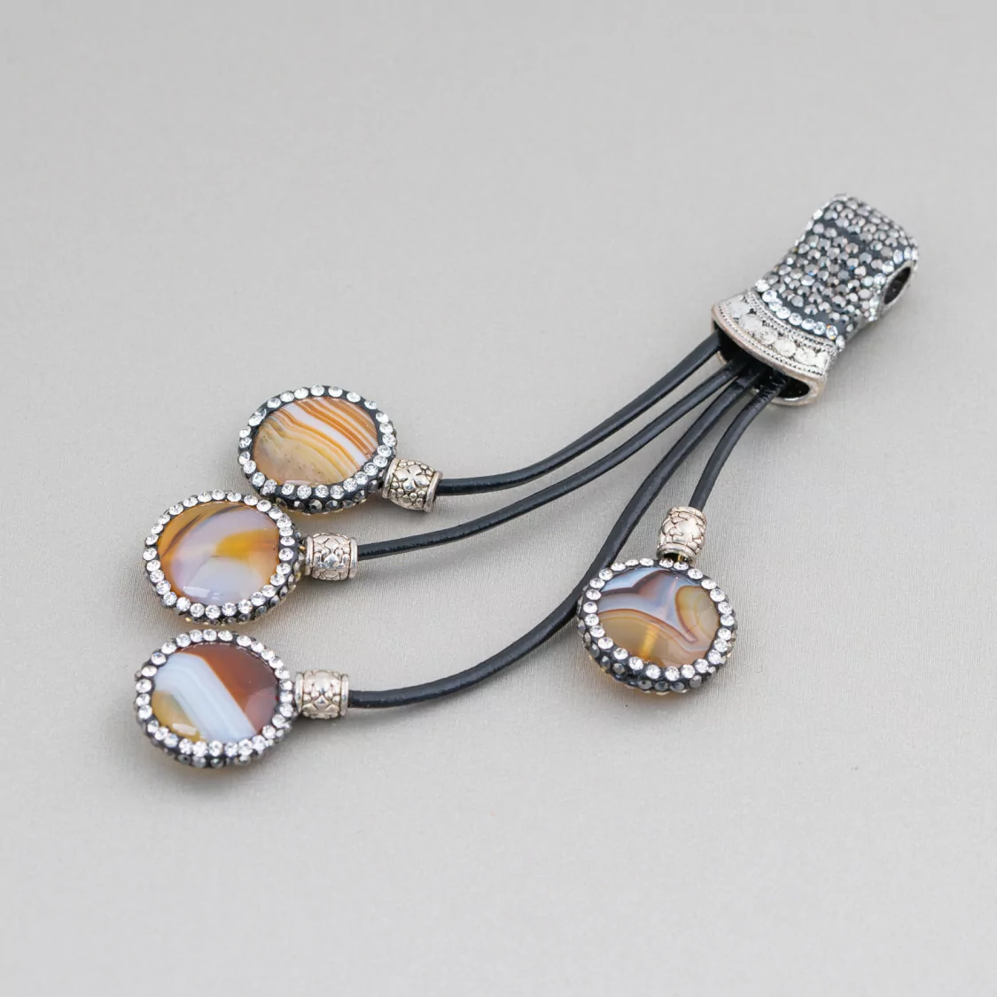 Componente Pendente Di Marcasite Strass Con Perline Di Pietre Dure 110mm 1pz MOD7-COMPONENTI DI SIMILPELLE | Worldofjewel.com