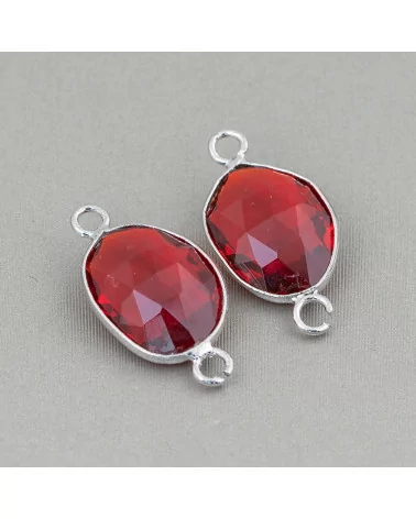 Connettore Componente Di Ottone Con Cristalli Incastonati Irregolare A 2 Anellini 13x18mm 10pz Rosso Rodiato- IRREGOLARI | Worldofjewel.com