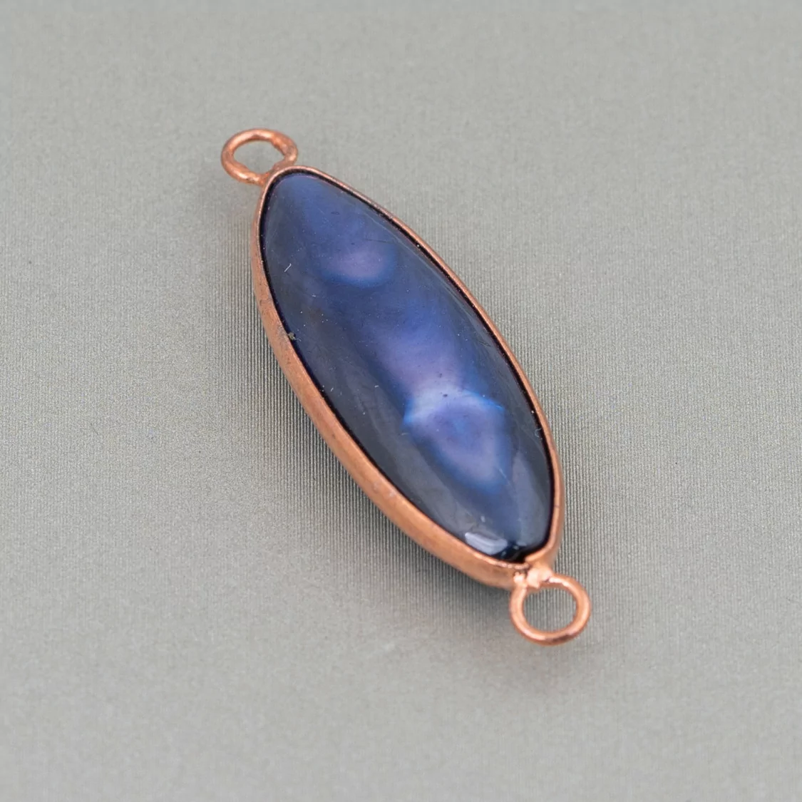 Connettore Componente Di Ottone Con Madreperla Incastonati Riso 10x38mm 10pz Blu E Oro Rosa-CABOCHON BORDATI E INCASTONATI | Worldofjewel.com