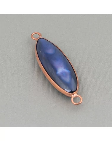 Connettore Componente Di Ottone Con Madreperla Incastonati Riso 10x38mm 10pz Blu E Oro Rosa-CABOCHON BORDATI E INCASTONATI | Worldofjewel.com